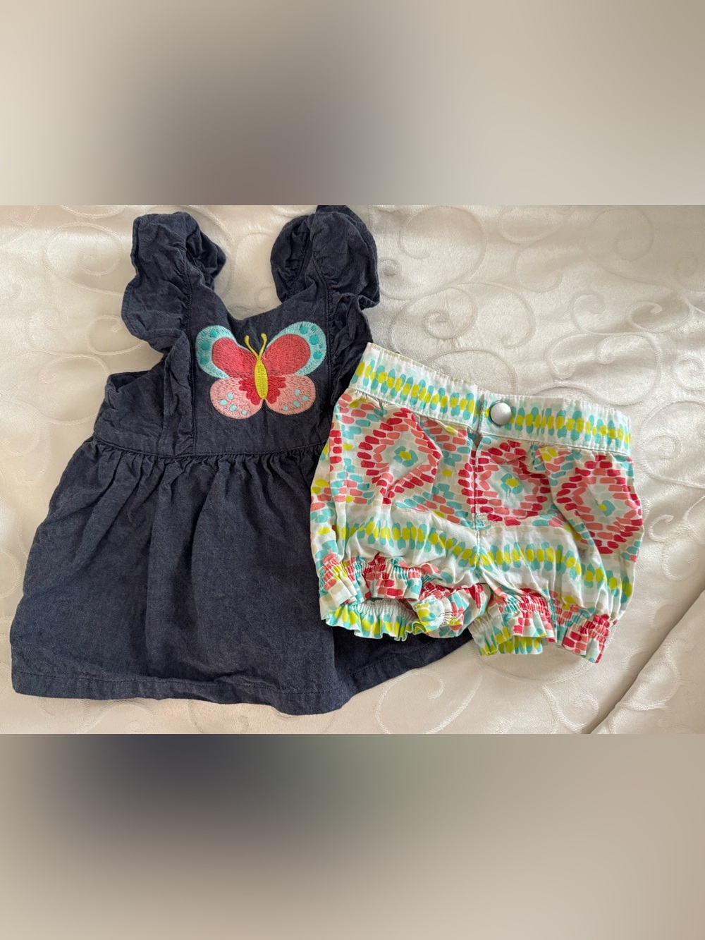 NWOT Gymboree Baby Girl Denim Butterfly Top Colorful Bloomer Set 6-12M